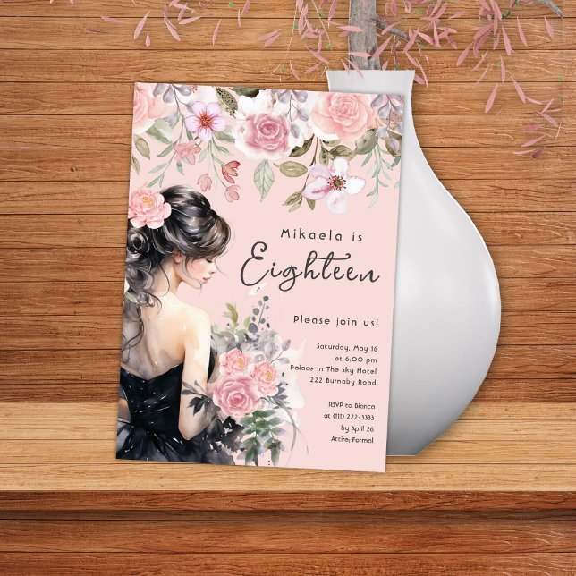 Invitación Lady en Black Gown Pink 18º cumpleaños (Subido por el creador)