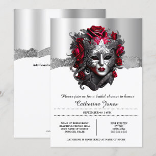 Invitación Lady mascarada veneciana máscara facial plata moda