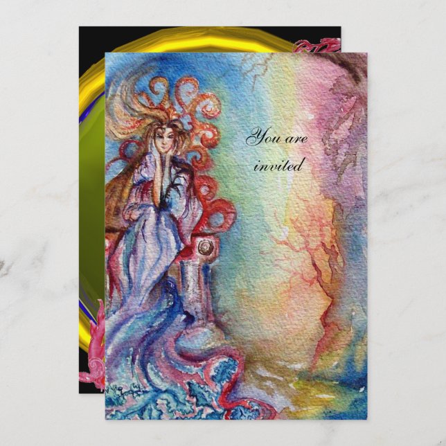 Invitación LADY OF LAKE vibrante azul brillante violeta (Anverso / Reverso)