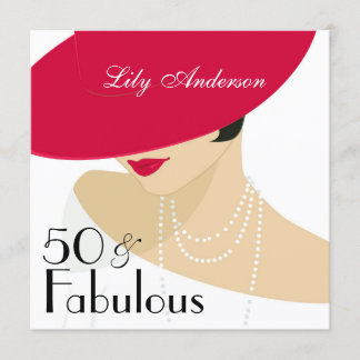 Invitación Lady Red gorra elegantes perlas 50 y fabuloso