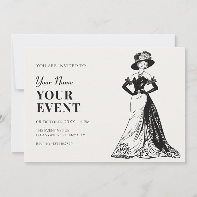 Invitación Lady Retro Vintage elegante (Anverso)