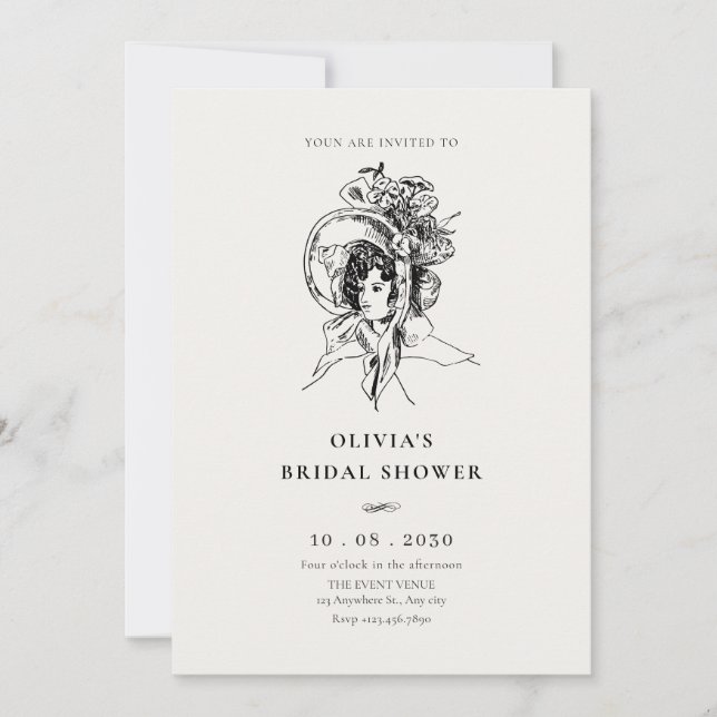 Invitación Lady Retro Vintage elegante ducha de novia (Anverso)