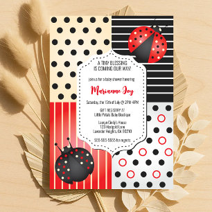 Invitación Ladybug Baby Shower   Puntos de Polka Rojo y Negro