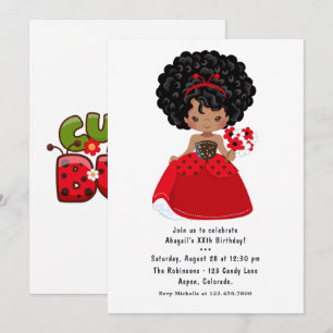 Invitación Ladybug Black Princess Fairy Tale Party Birday