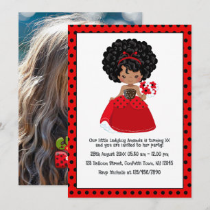 Invitación Ladybug Black Princess Fairy Tale Party Birday