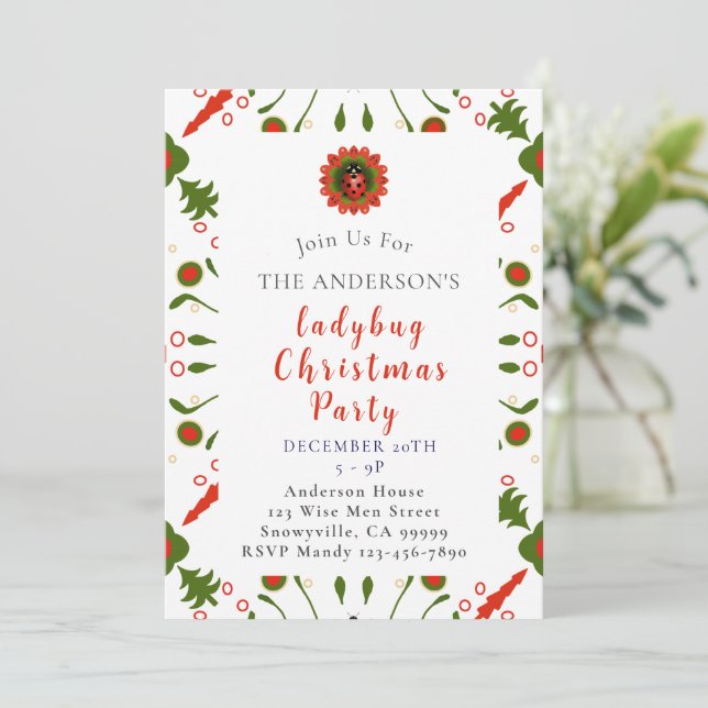 Invitación Ladybug Christmas Party (Anverso de pie)