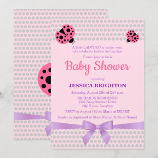 Invitación Ladybug en Baby Shower de cinta rosada y Lavender