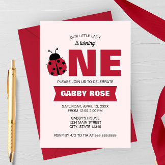 Invitación Ladybug First Birthday Invitation