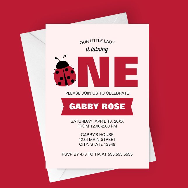 Invitación Ladybug First Birthday Invitation (Our Little Lady Is Turning One | Love Bug First Birthday | Garden Spring Birthday Party Invitation)