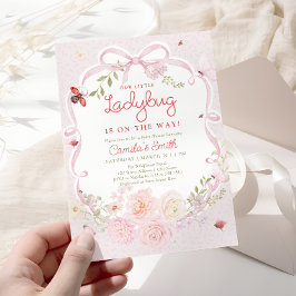 Invitación Ladybug Floral Girl Baby Shower Invitation