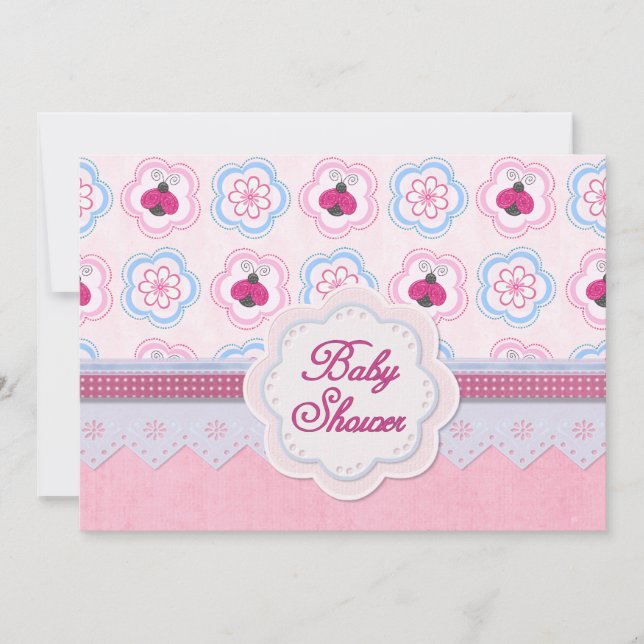 Invitación Ladybug Flowers Baby Shower (Anverso)