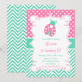 Invitación Ladybug Ladybird Pink Birday Party