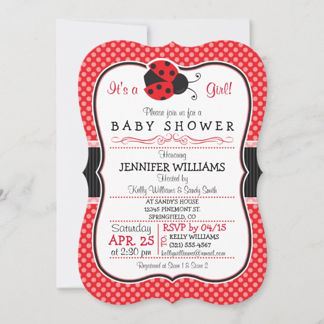 Invitación Ladybug rojo y negro; Baby Shower silencioso (Anverso)