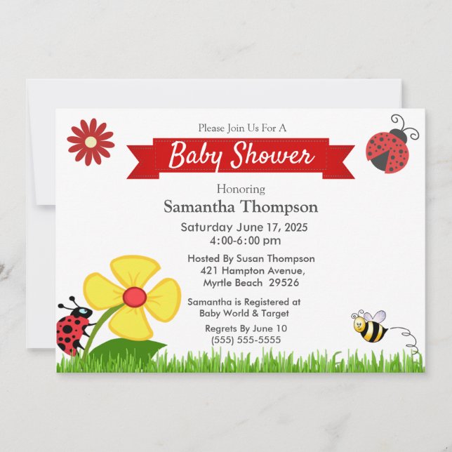 Invitación Ladybug y Bee Baby Shower (Anverso)