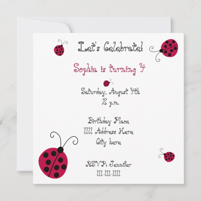 Invitación Ladybugs and Flowers (Anverso)