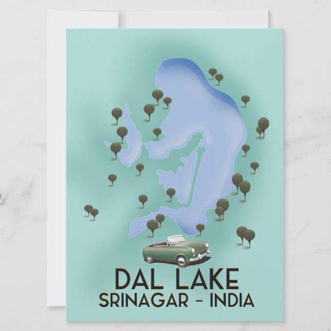 Invitación Lago Dal, Srinagar, India, mapa de afiches de viaj (Anverso)