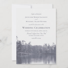 Invitación lago de montaña plácido paisaje boda gris azul