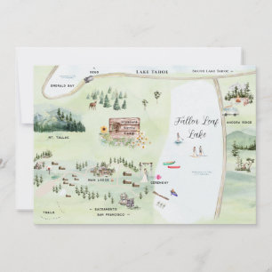Invitación Lago Fallen Leaf   Itinerario de Mapa de Boda