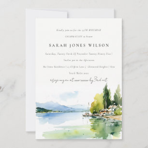 Invitación Lago Ginebra Suiza Acuarela Cumpleaños