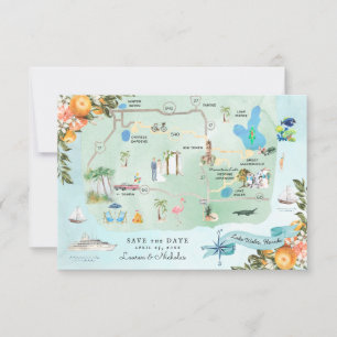 Invitación Lago Wales, FL   Mapa Itinerario de Boda de Destin