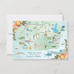 Invitación Lago Wales, FL  Mapa Itinerario de Boda de Destino
