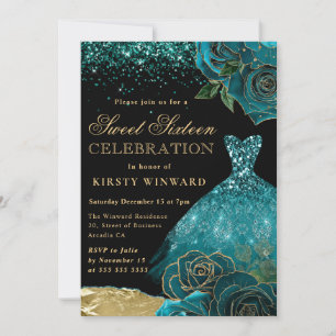 Invitación Lágrimas de brillo rojo y dorado Glam Nochevieja