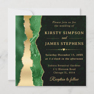 Invitación Lágrimas de brillo verdes y doradas Bokeh Boda