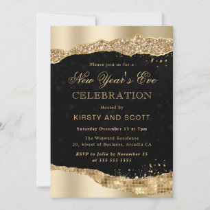 Invitación Lágrimas de glamour con brillo dorado bordes Noche