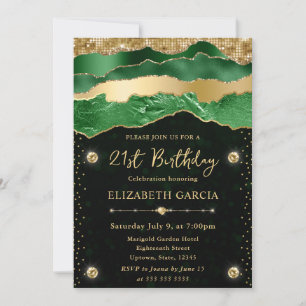Invitación Lágrimas de glamour verde y dorado Bokeh Fiesta de