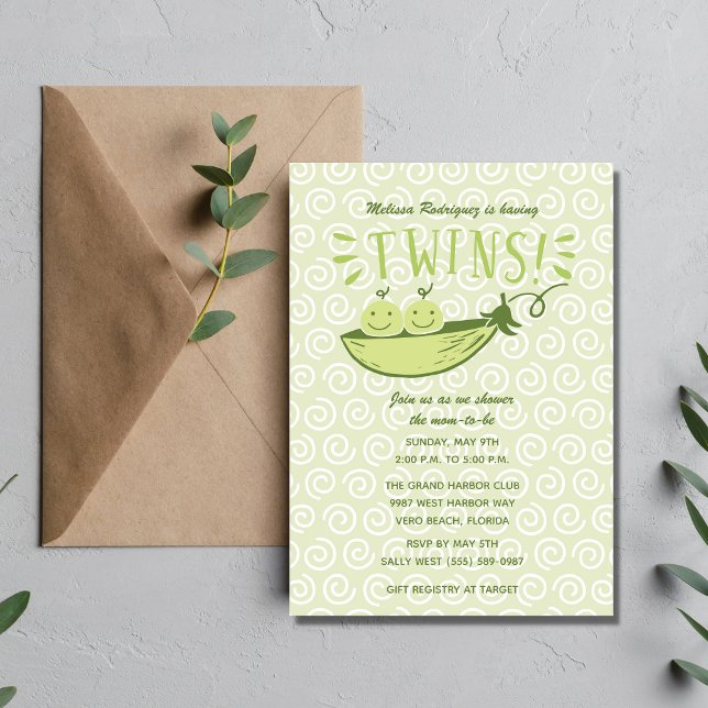 Invitación Lágrimas gemelas en un Baby Shower verde pod invit (Subido por el creador)