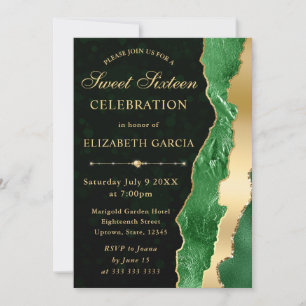 Invitación Lágrimas Glam de Verde y Dorado Bokeh Sweet Sixtee