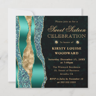 Invitación Lágrimas Glam Turquesa y Dorado Bokeh Sweet Sixtee