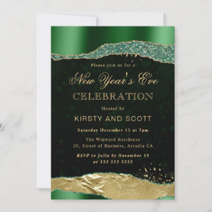 Invitación Lágrimas Glamurosas de Verde y Dorado Nochevieja