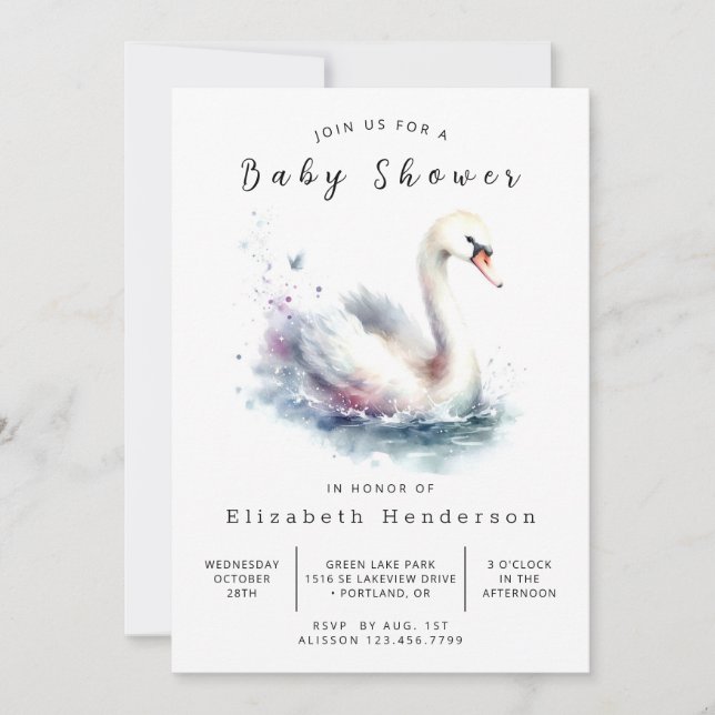 Invitación Lake Digital Swan Baby Shower (Anverso)