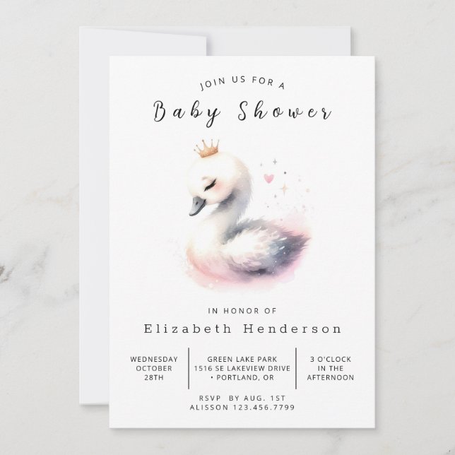 Invitación Lake Digital Swan Baby Shower (Anverso)