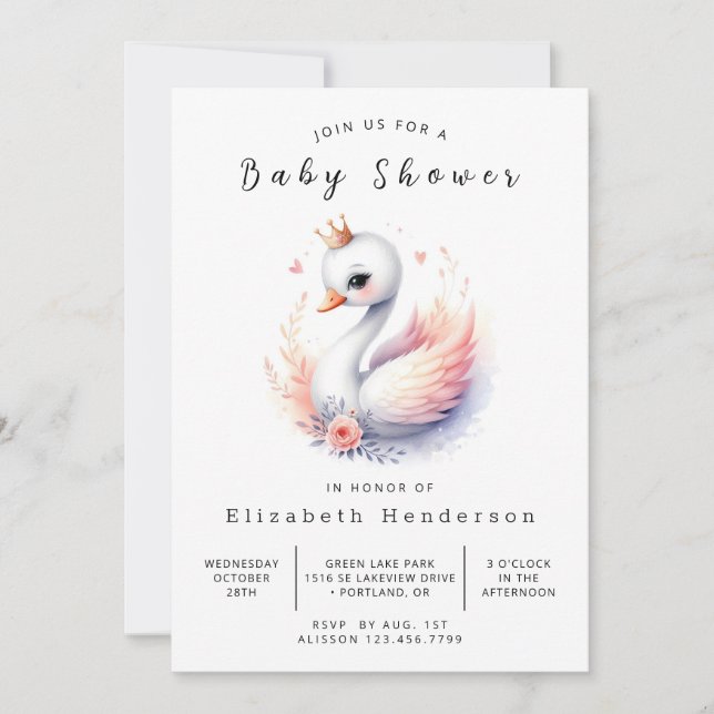 Invitación Lake Editable Swan Baby Shower (Anverso)