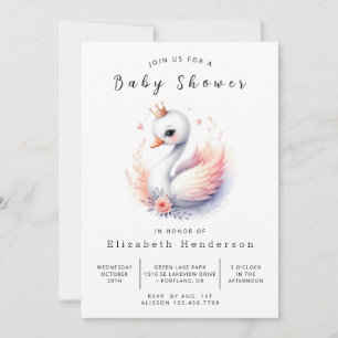 Invitación Lake Editable Swan Baby Shower