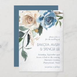 Invitación Lake Floral | Boda Dusty Blue Denim Cream