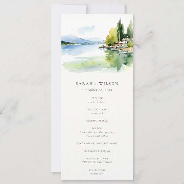 Invitación Lake Geneva Switzerland Landscape Wedding Program (Anverso)