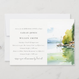 Invitación Lake Geneva Switzerland Scape Rehearsal Dinner