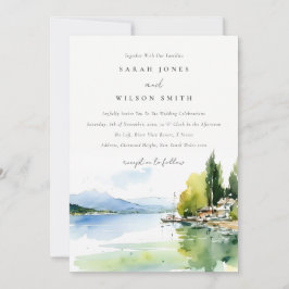 Invitación Lake Geneva Switzerland Watercolor Scape Wedding