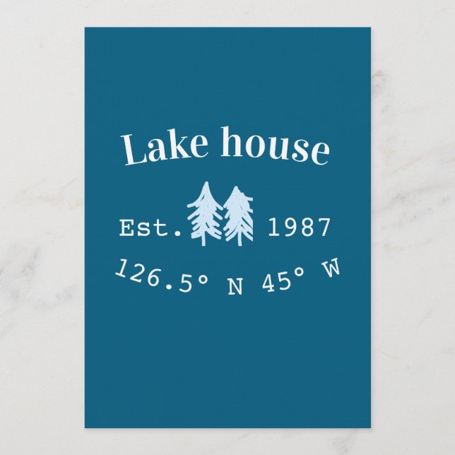 Invitación Lake house ets. Date year custom coordinates add n (Anverso)