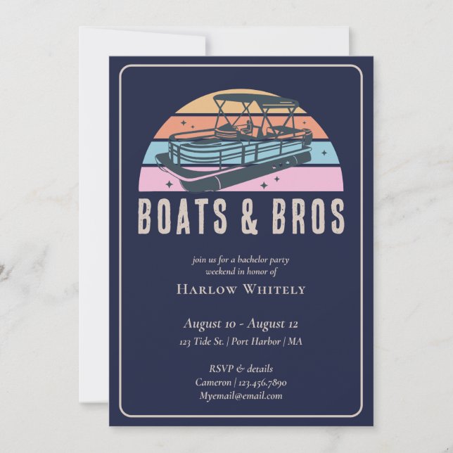 Invitación Lake House Nautical Boats Bros BachelParty (Anverso)