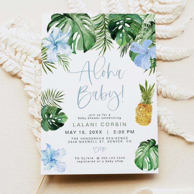 Invitación LALANI Tropical Blue Hibiscus Luau Baby Shower (Subido por el creador)