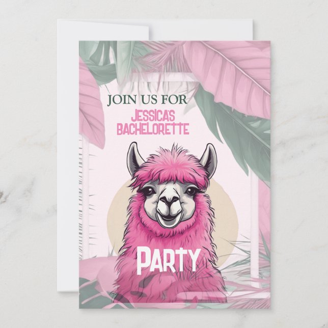 Invitación Lama sonriente rosa feliz (Anverso)