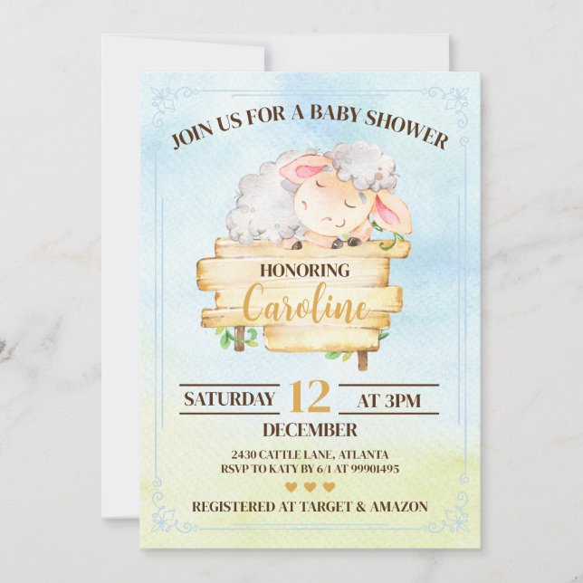 Invitación Lamb Baby Shower Invitation (Anverso)