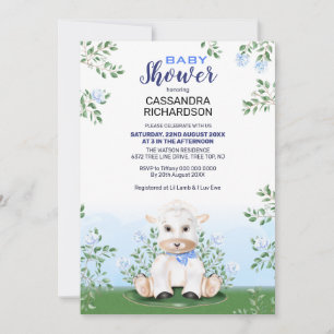 Invitación Lamb Blue Floral Boy Baby Shower