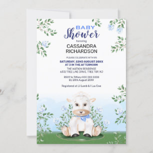 Invitación Lamb Blue Floral Boy Baby Shower