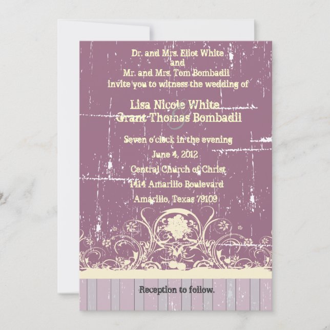 Invitación lamentable de la boda del cordón de la (Anverso)