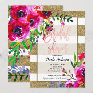 Invitación Lámina de oro brillo raya floral audaz ducha nupci